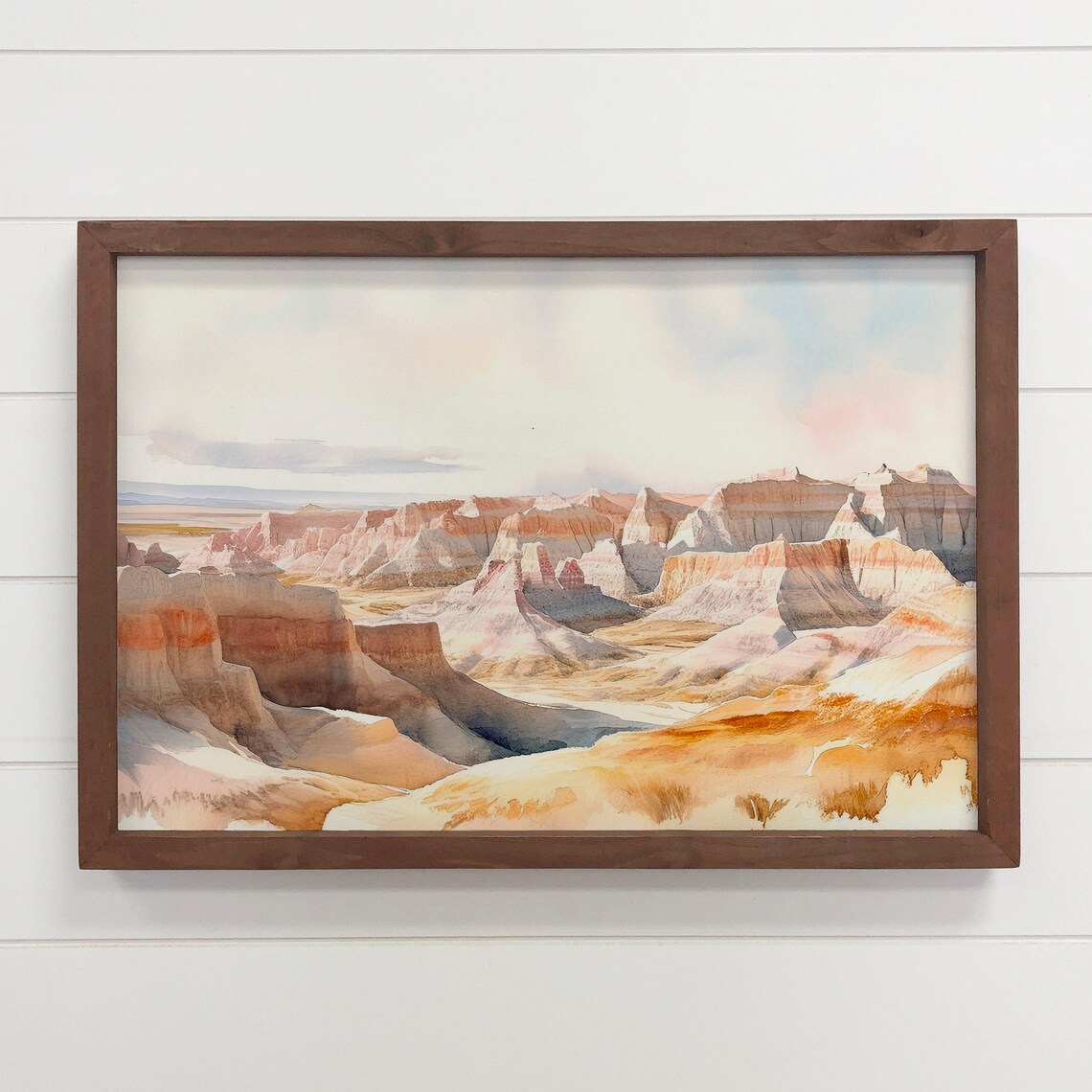 Badlands Desert Peaks Watercolor Canyon Landscape Art Poster