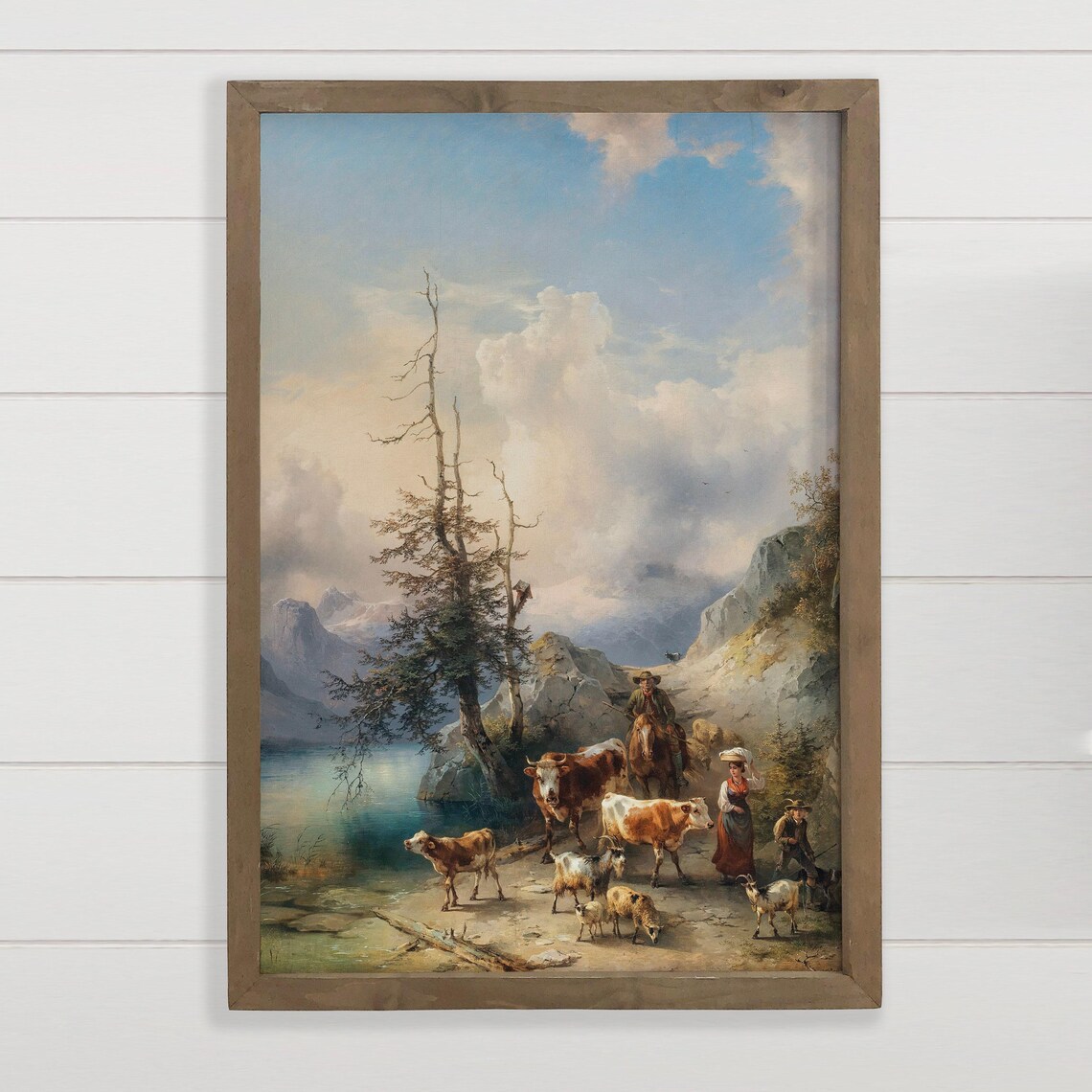 Alpine Cattle Mountain Lake Classic Oil Painting Scenic Poster