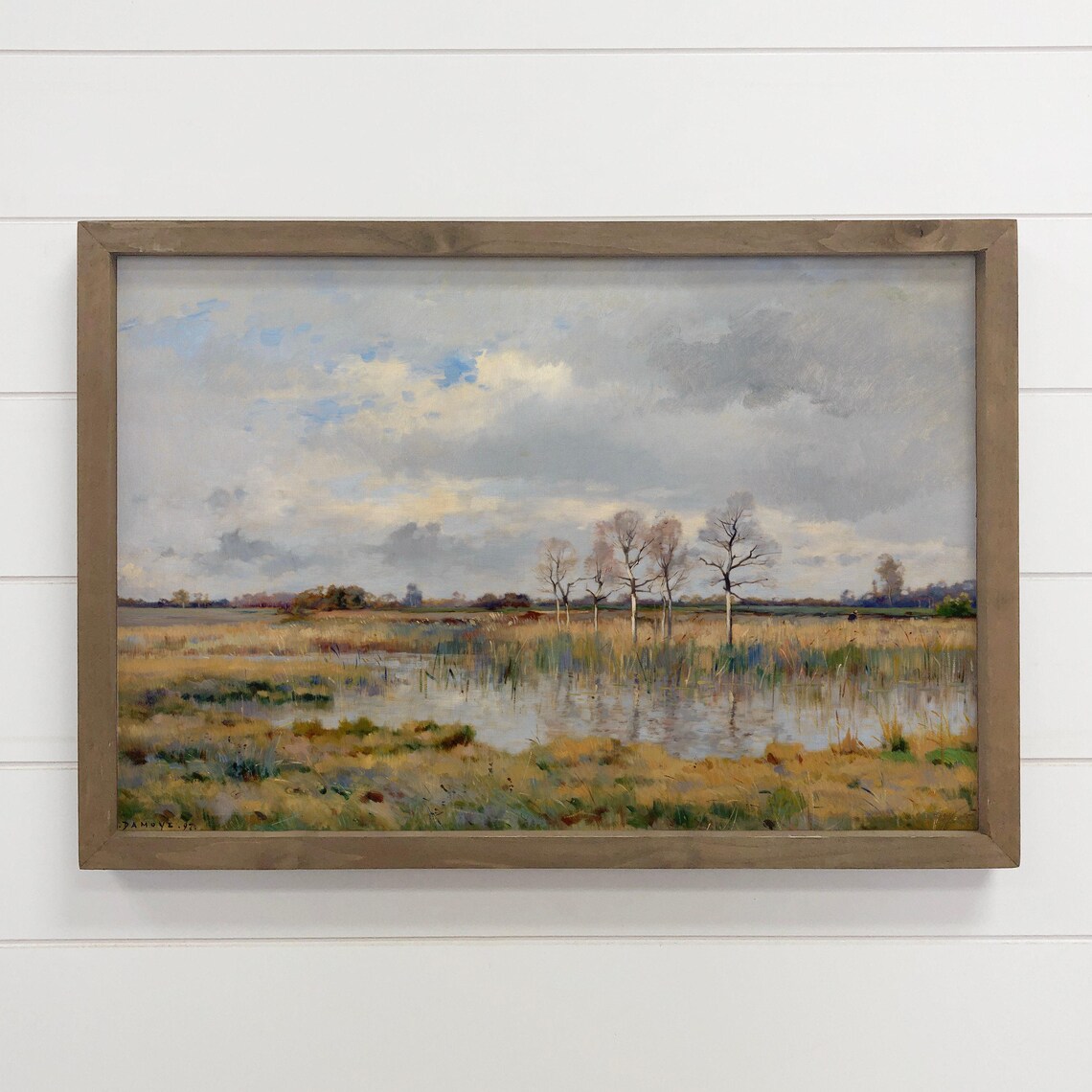 Marshland Wetland Golden Reeds Autumn Vintage Landscape Art Poster
