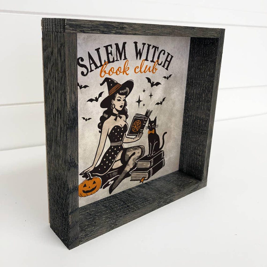 Salem Witch Book Club Halloween Canvas Word Art Framed