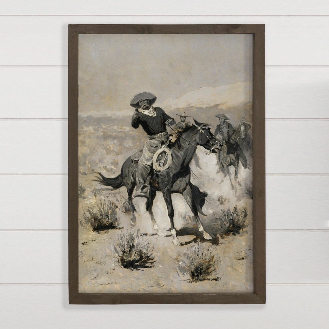 Vintage Western Cowboy Galloping On Horseback Desert Chase Art Print