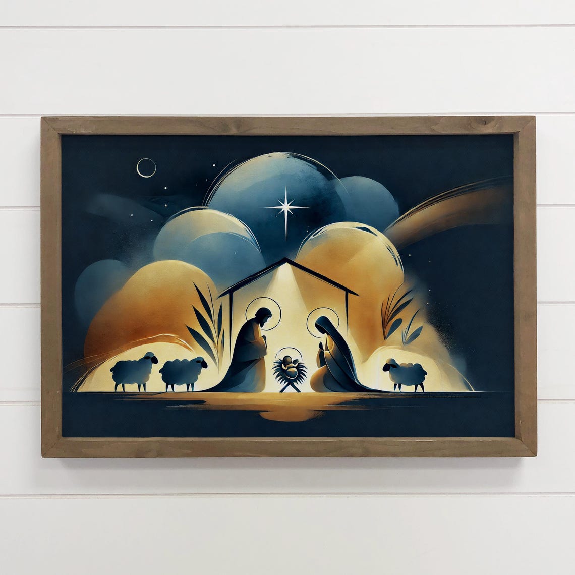 Nativity Night Sky Silhouette Modern Boho Christmas Scene Wall Art