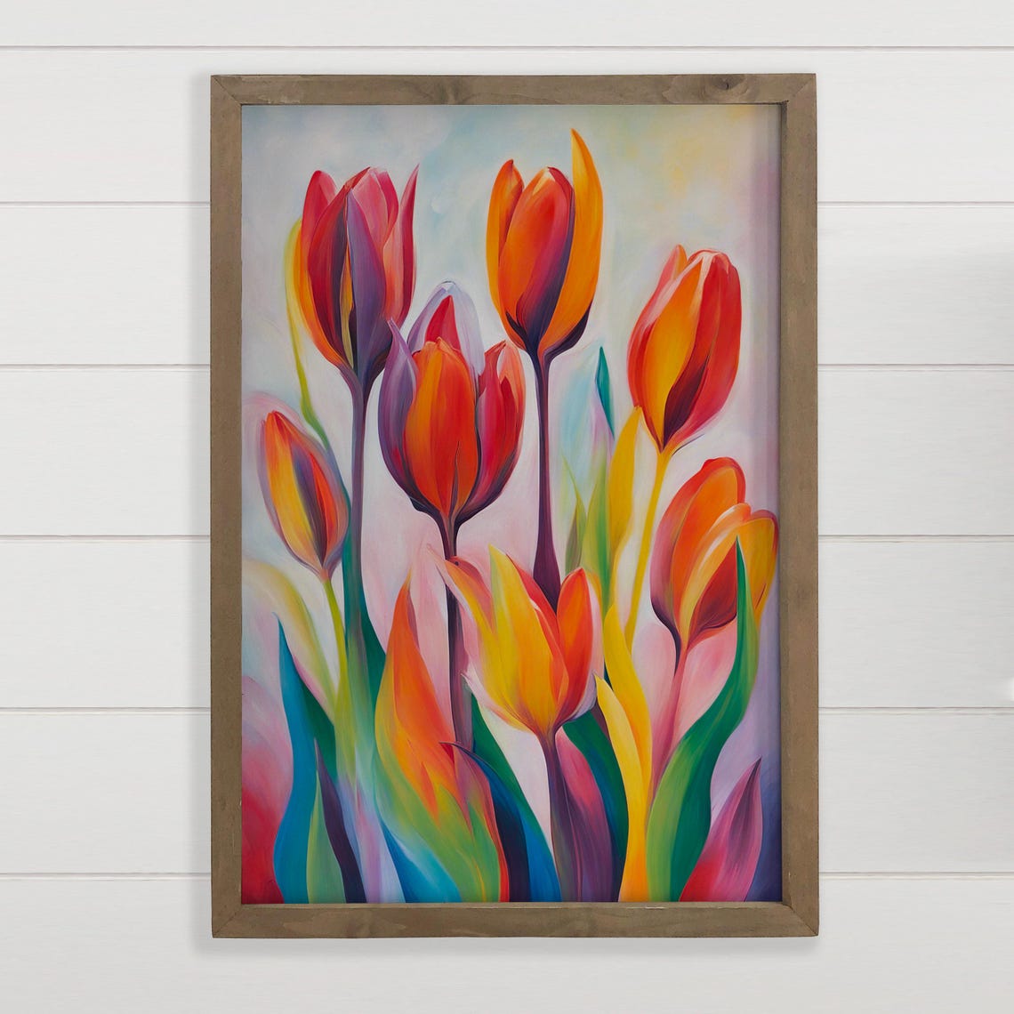 Rainbow Tulips Vibrant Spring Flower Garden Art Painting Poster