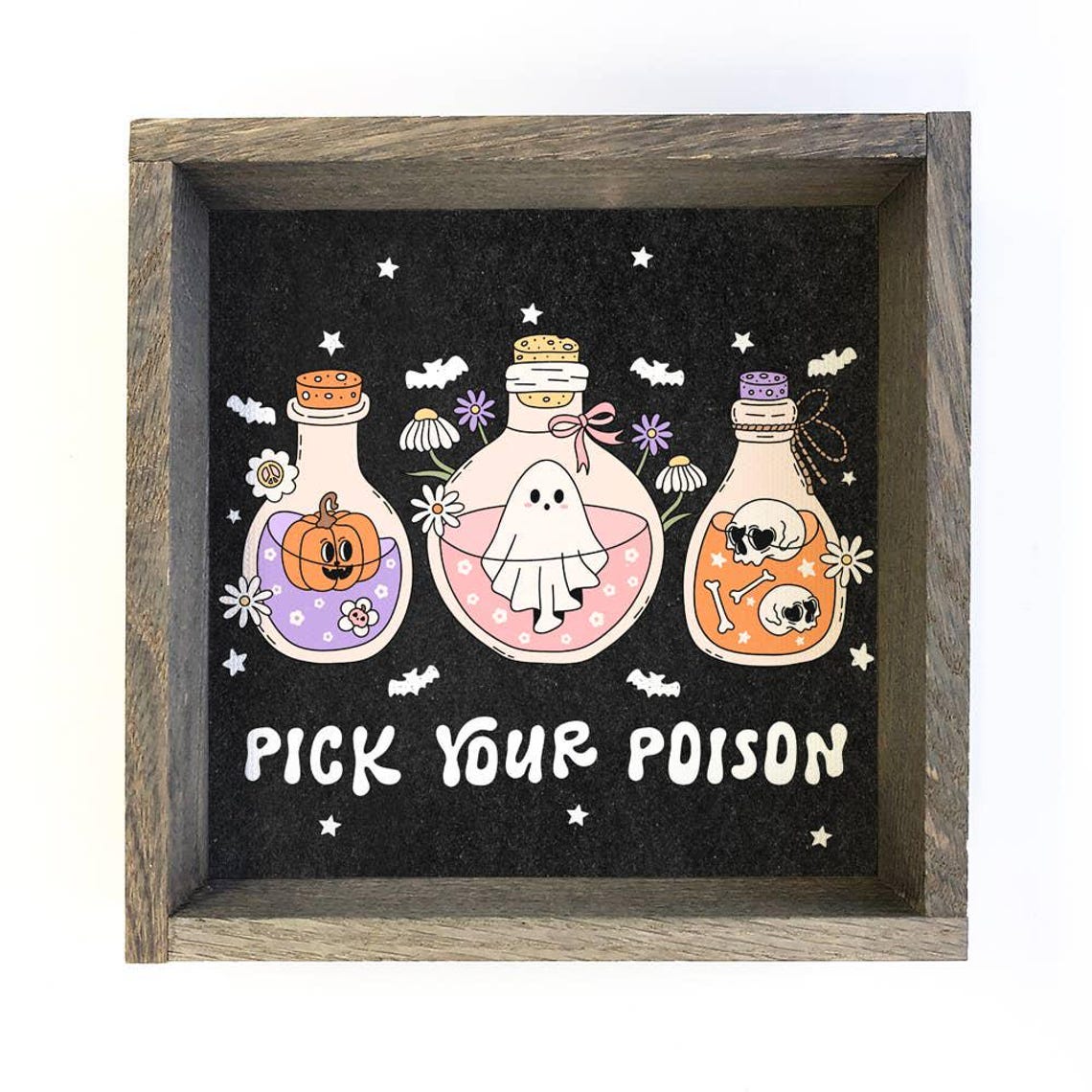Pick Your Poison Halloween Canvas Art Wood Framed Decor
