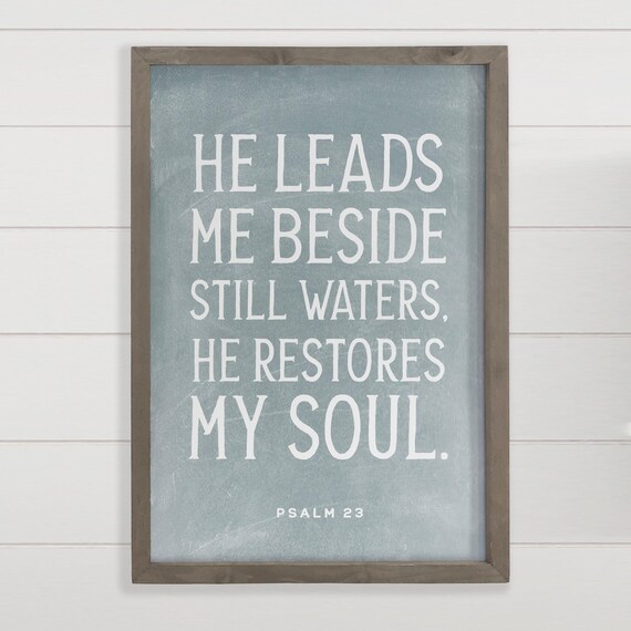 Christian Framed Art Psalms 23 He Restores My Soul Scripture Word