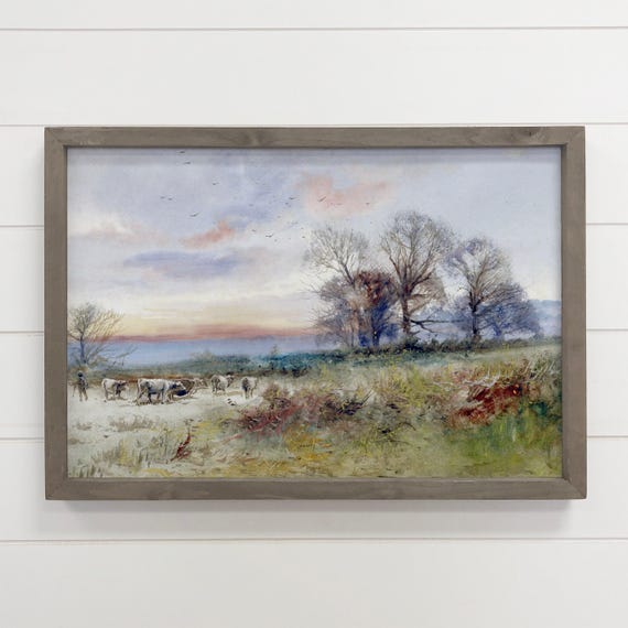 Evening Cattle Drive Ranch House Art Print