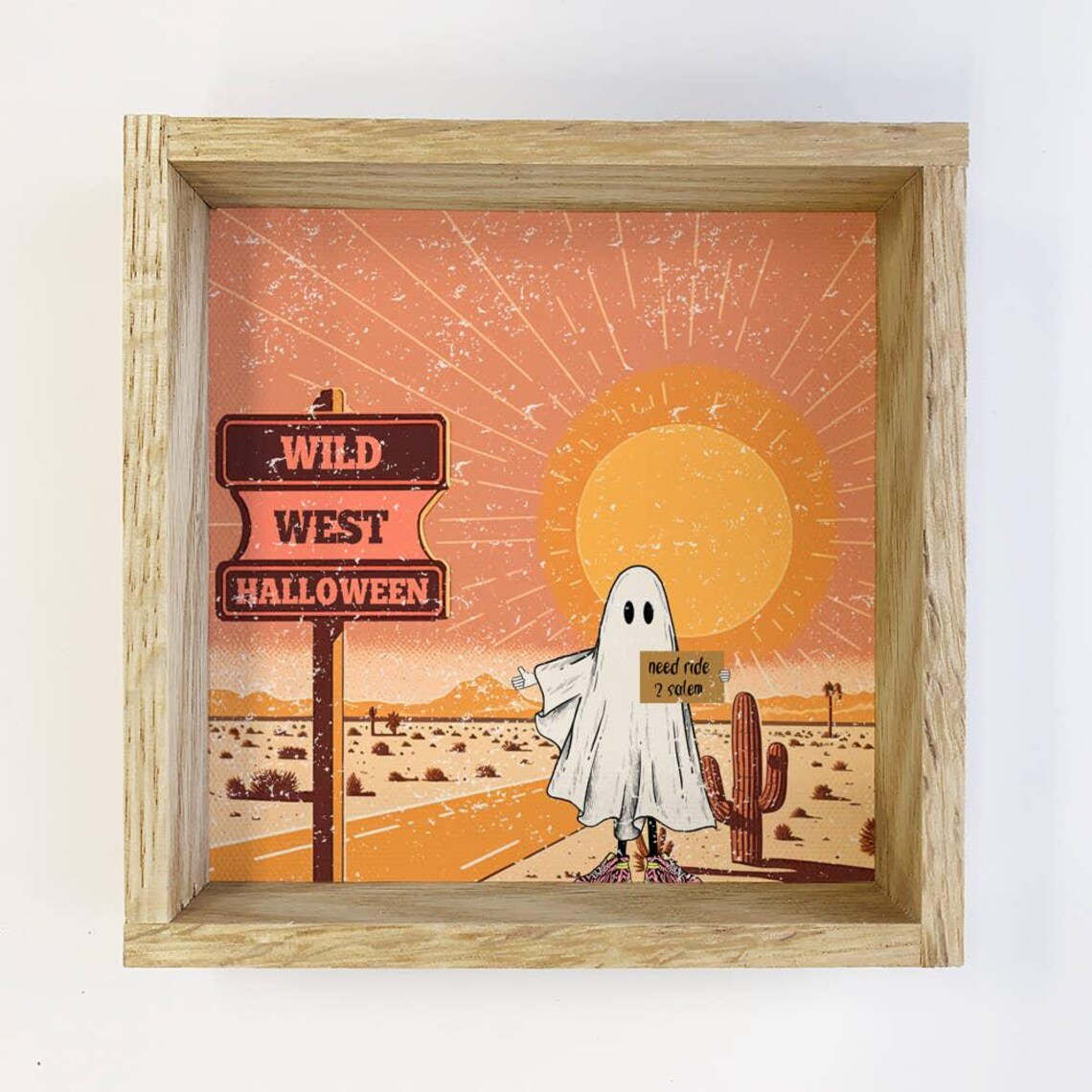 Wild West Halloween Hitchhiking Ghost Desert Sunset Scene Poster