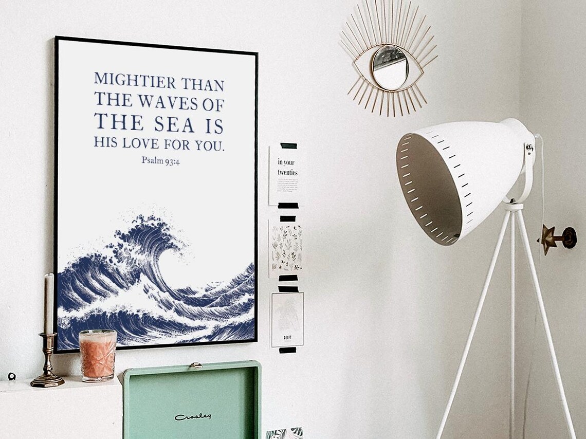 Psalm 934 Mightier Than the Waves Ocean Wave Scripture Poster - Image 3