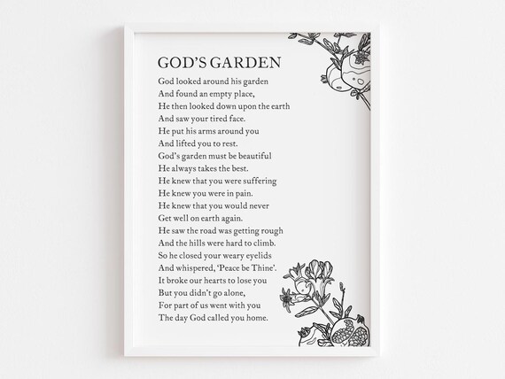Gods Garden Funeral Memorial Poem Religious Comfort Wall Art