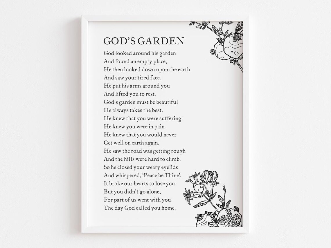 Gods Garden Funeral Memorial Poem Religious Comfort Wall Art