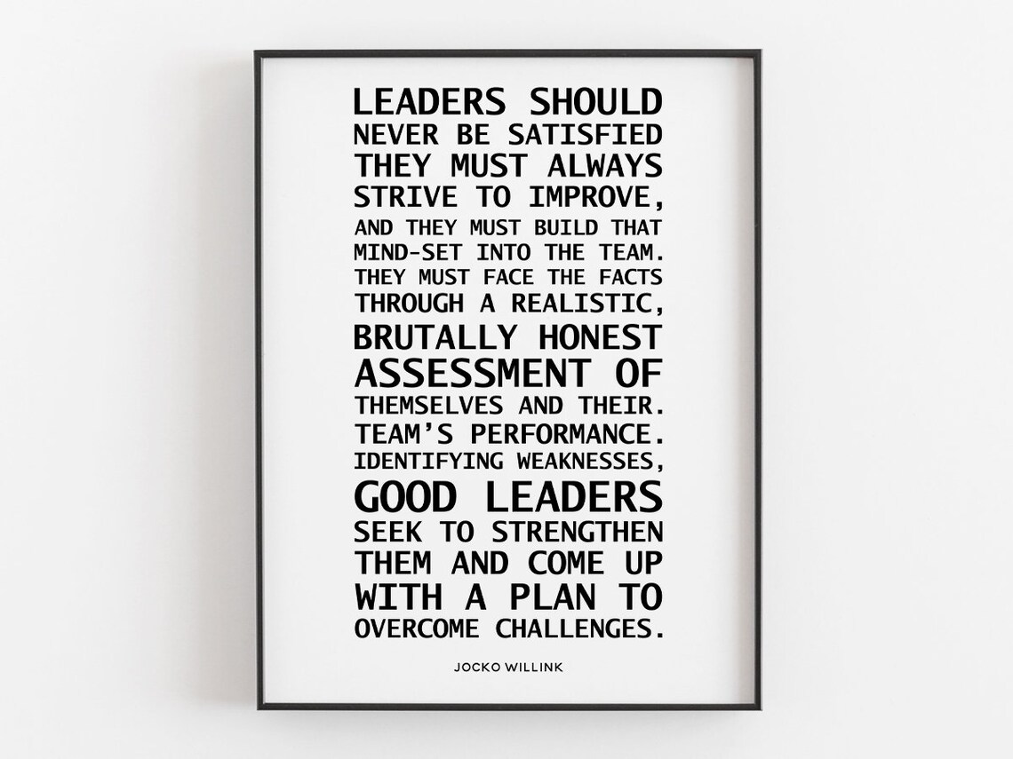 Leaders Should Never Quote By Jocko Willink Boss Print Leadership Wall Art Typography Decor Gift For Husband