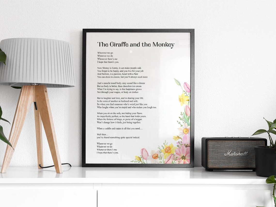 Giraffe And The Monkey Poem, Wedding Reading Art Print - Image 2