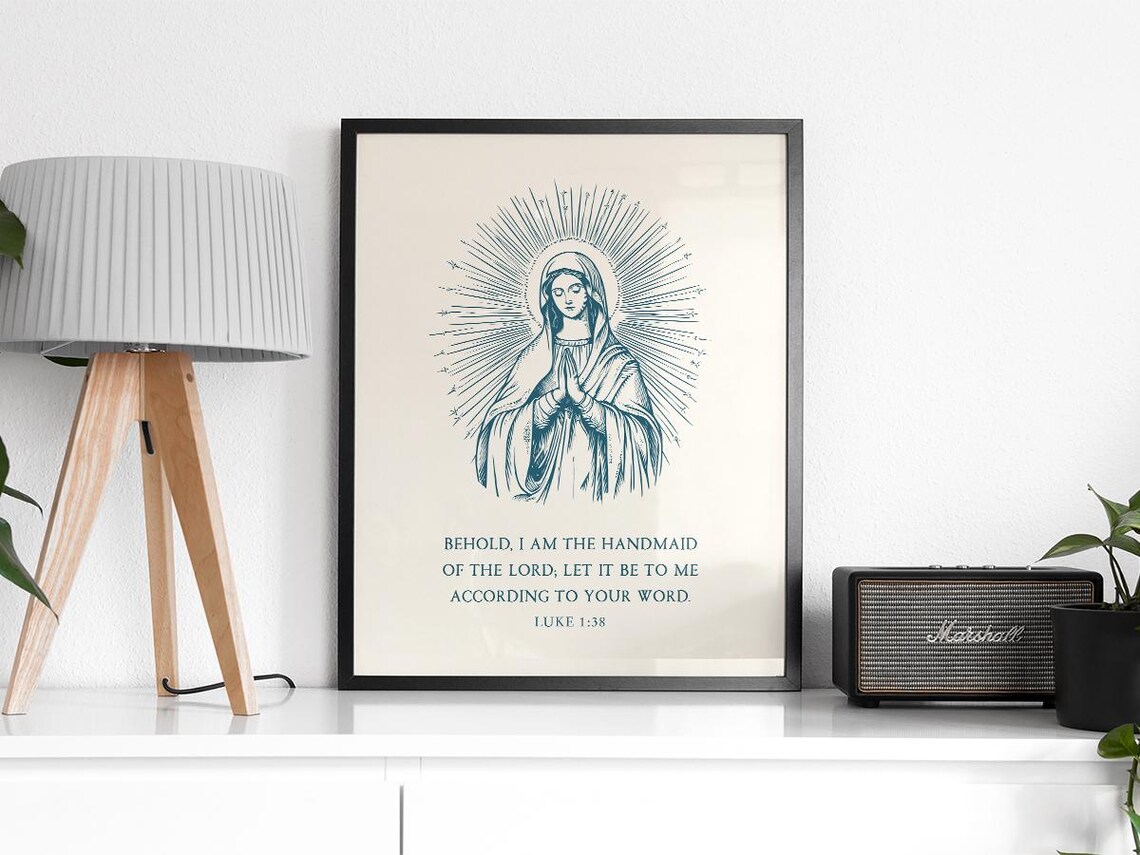 Blessed Mother Mary Luke 1:38 Vintage Catholic Engraving Print - Image 2