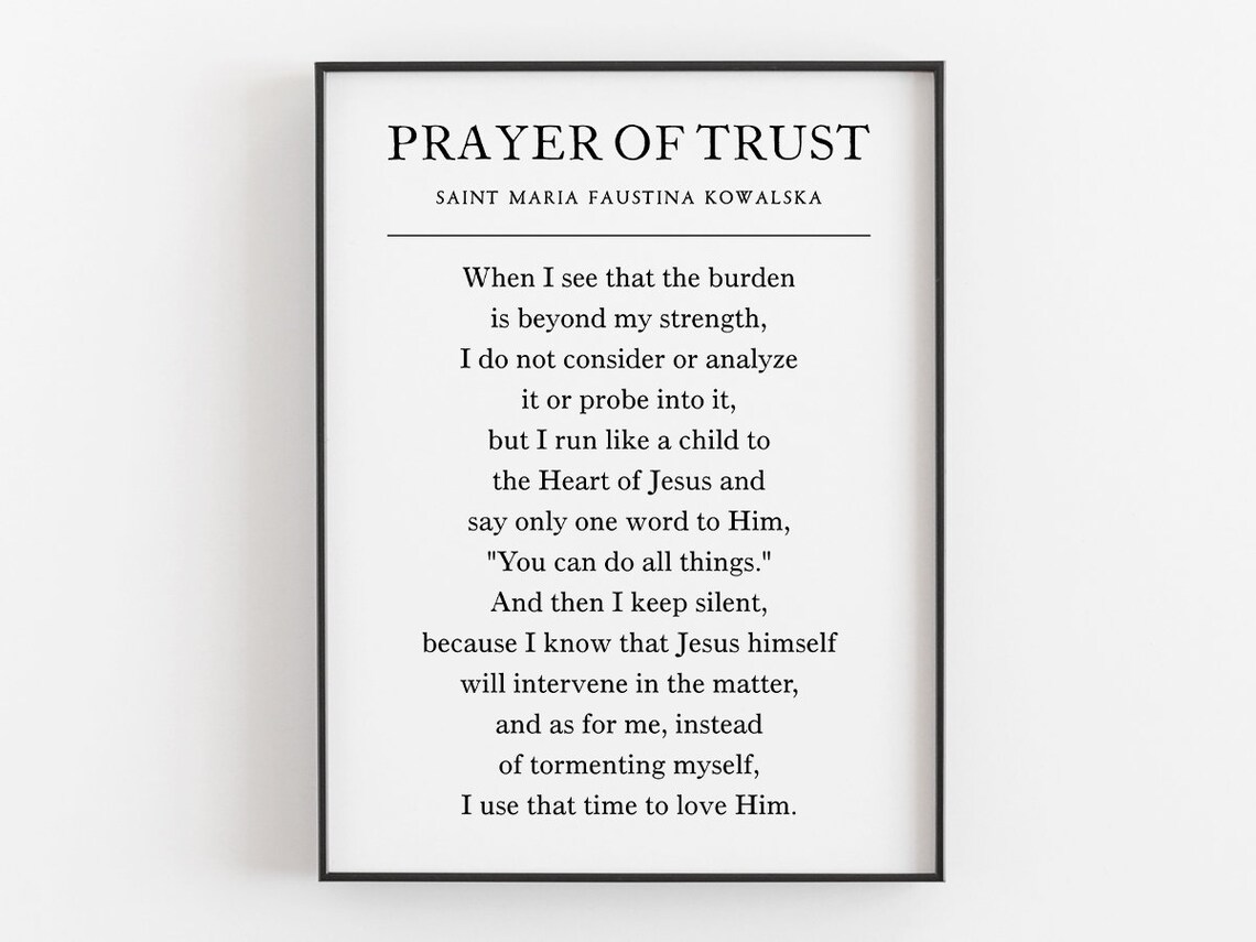 Prayer Of Trust, Saint Faustina Catholic Decor