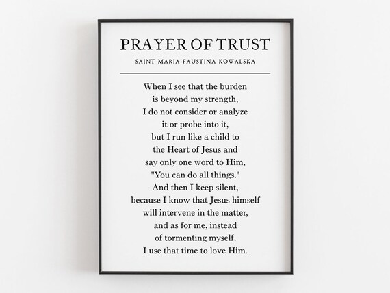 Prayer Of Trust, Saint Faustina Catholic Decor