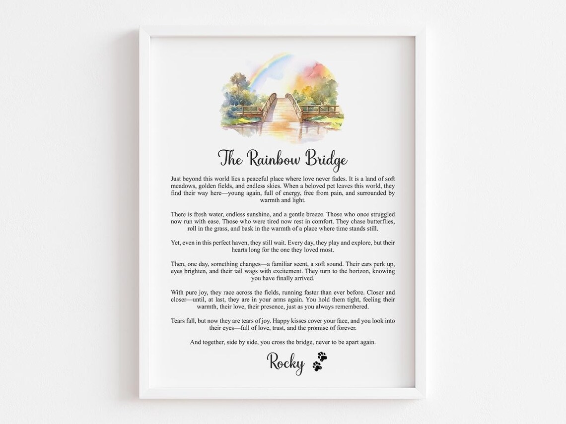 Custom Rainbow Bridge Dog or Cat Memorial Art Print
