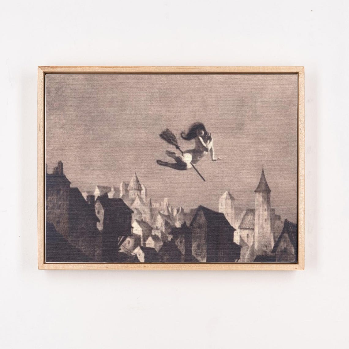 Lonely Witch Flying on Broomstick Over Old Town Vintage Art Poster - Image 4