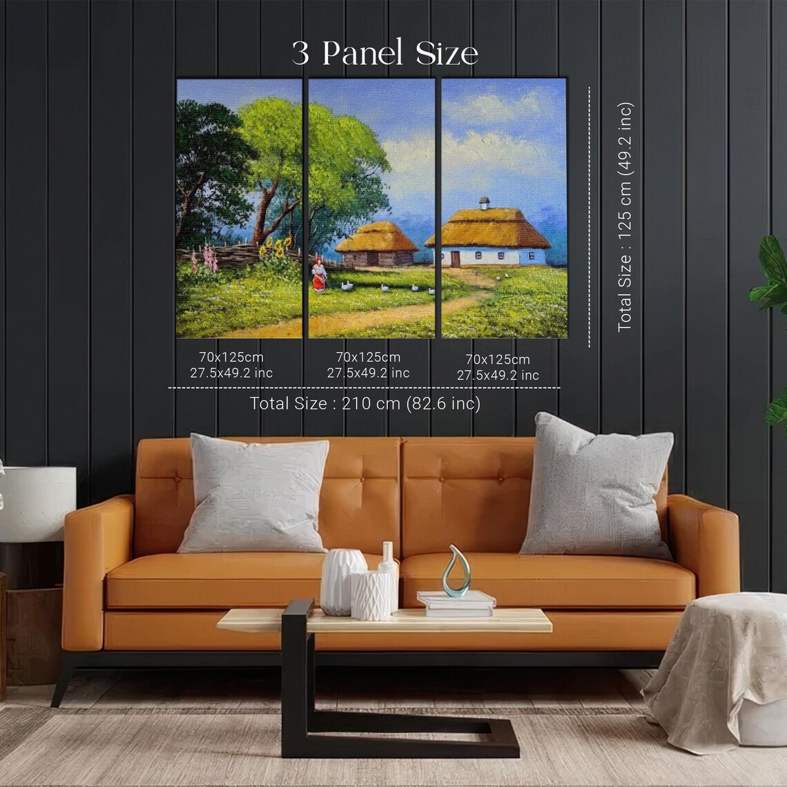 Ukrainian Thatched Village Cottages with Sunflowers Landscape Poster - Image 2