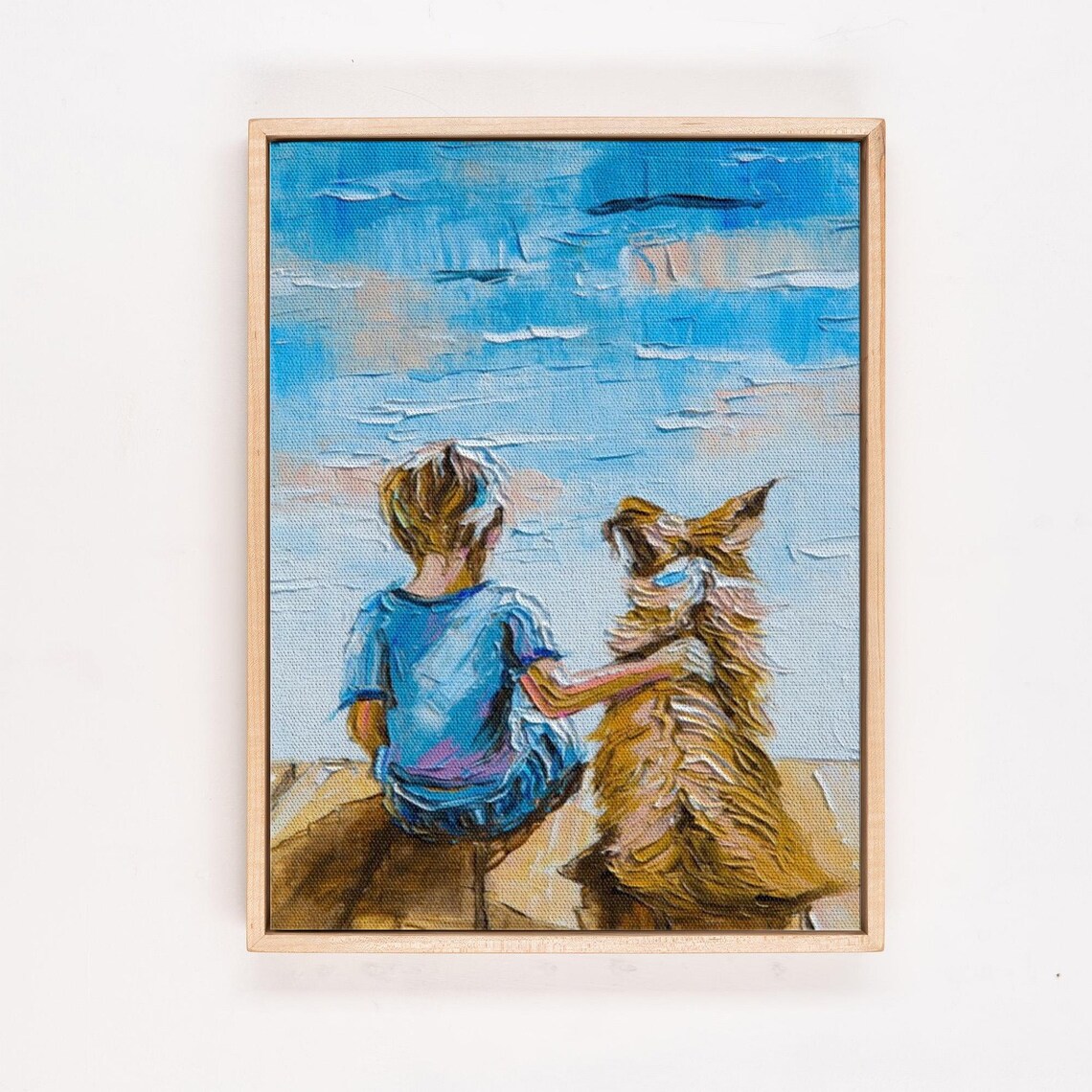 Child And Dog Sitting Together By The Lake Oil Painting Style Poster - Image 4