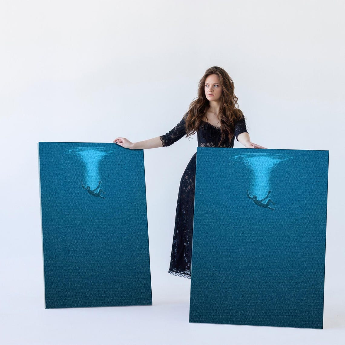 Diver Sinking Into Deep Blue Ocean Minimalist Underwater Poster - Image 5