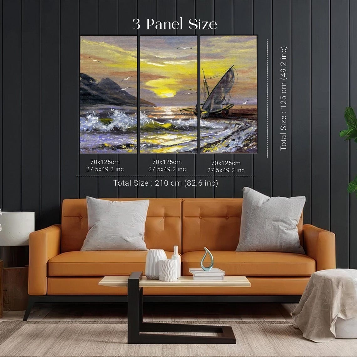 Sailboat On Ocean Waves At Golden Sunset Seascape Painting Poster - Image 2