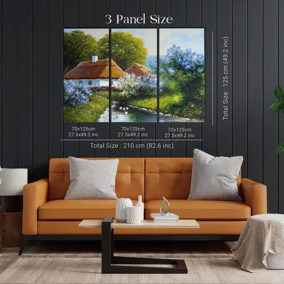 Cottage By The River Oil Painting Style Decorative Wall Art Landscape Wall Table Nature Print Nature Art - Image 2