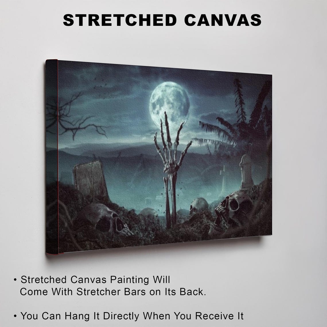 Skeleton Hand Emerging From Grave At Night Horror Halloween Poster - Image 3