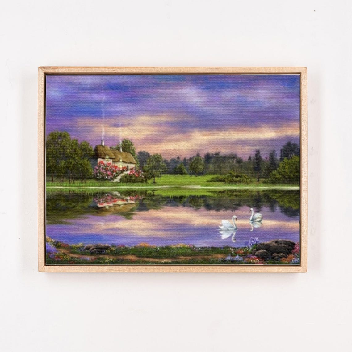 Lakeside Forest House Landscape Oil Painting Look Decorative Wall Art Nature Art Nature Print Nature Decor - Image 4