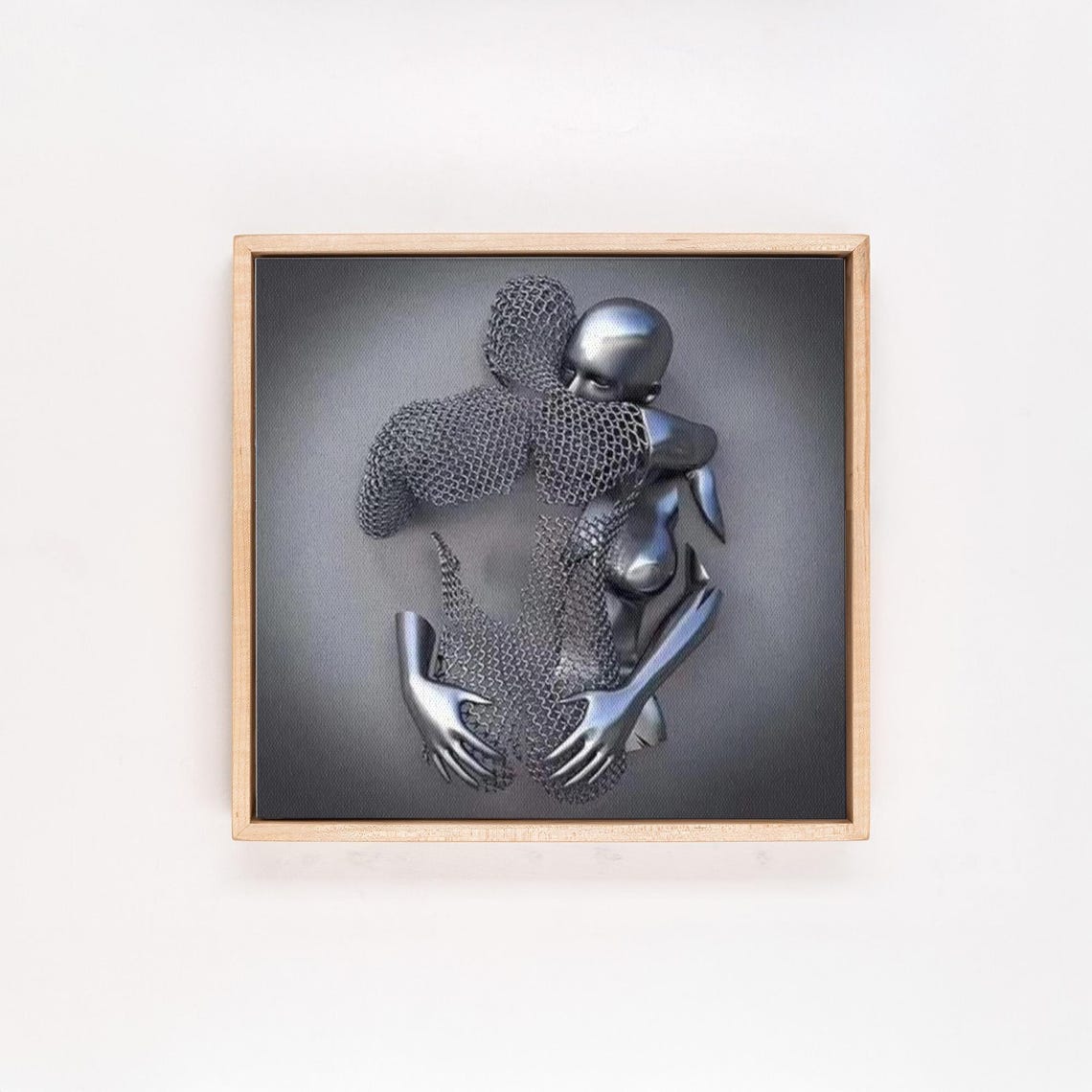 Chrome Silver Embracing Figures Surreal 3D Metallic Effect Poster - Image 4