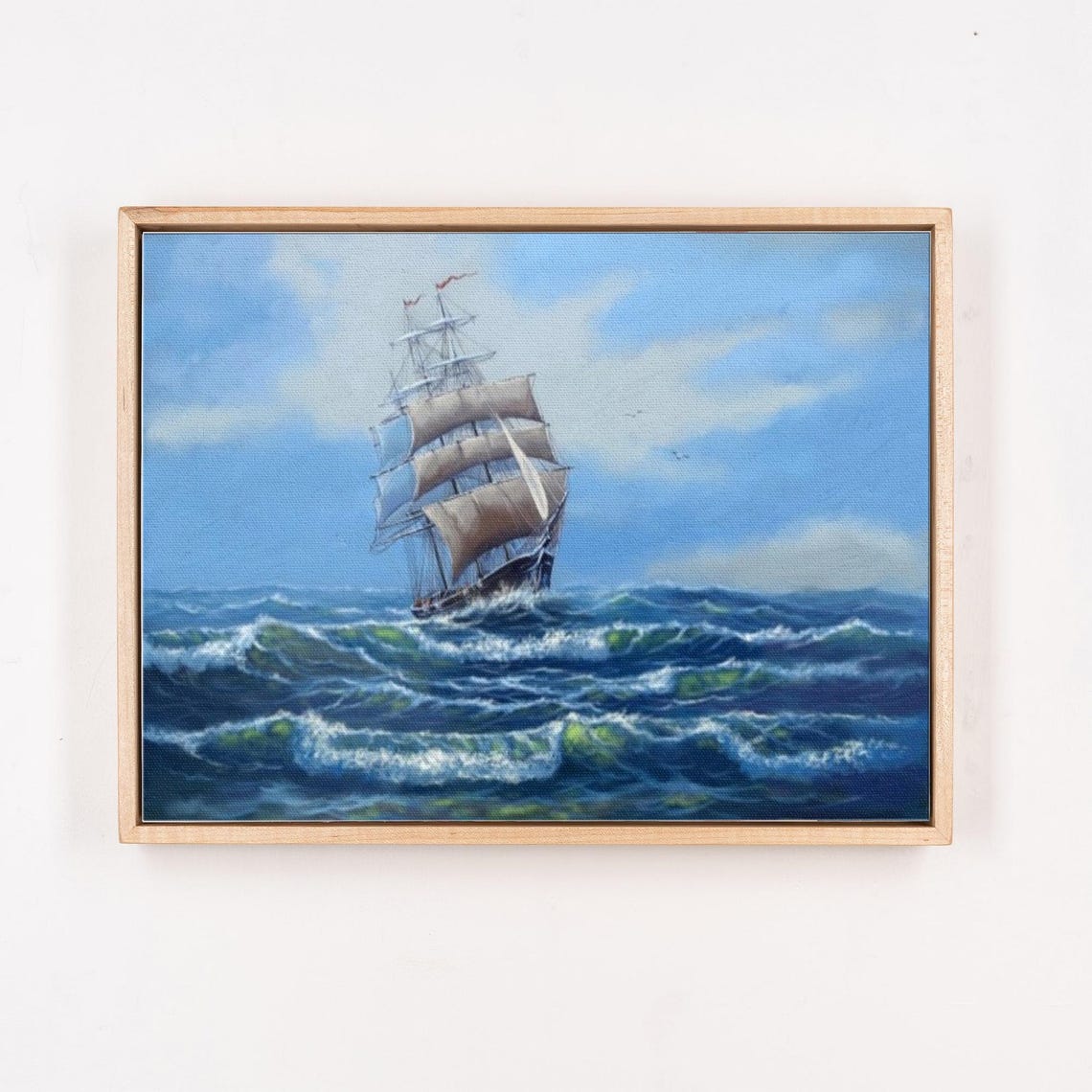 Tall Ship With Full Sails Riding Deep Blue Ocean Waves Poster - Image 4
