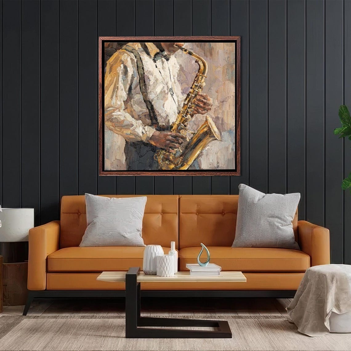 Jazz Saxophone Player Warm Oil Painting Style Music Room Poster - Image 2