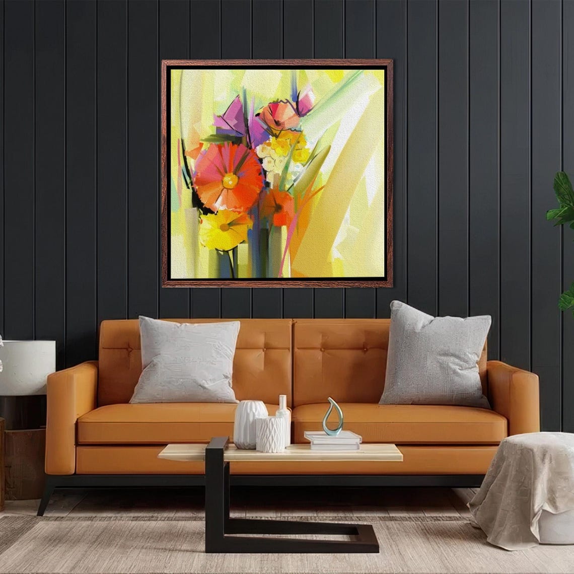 Bright Abstract Flowers Bouquet Yellow Background Floral Poster - Image 2