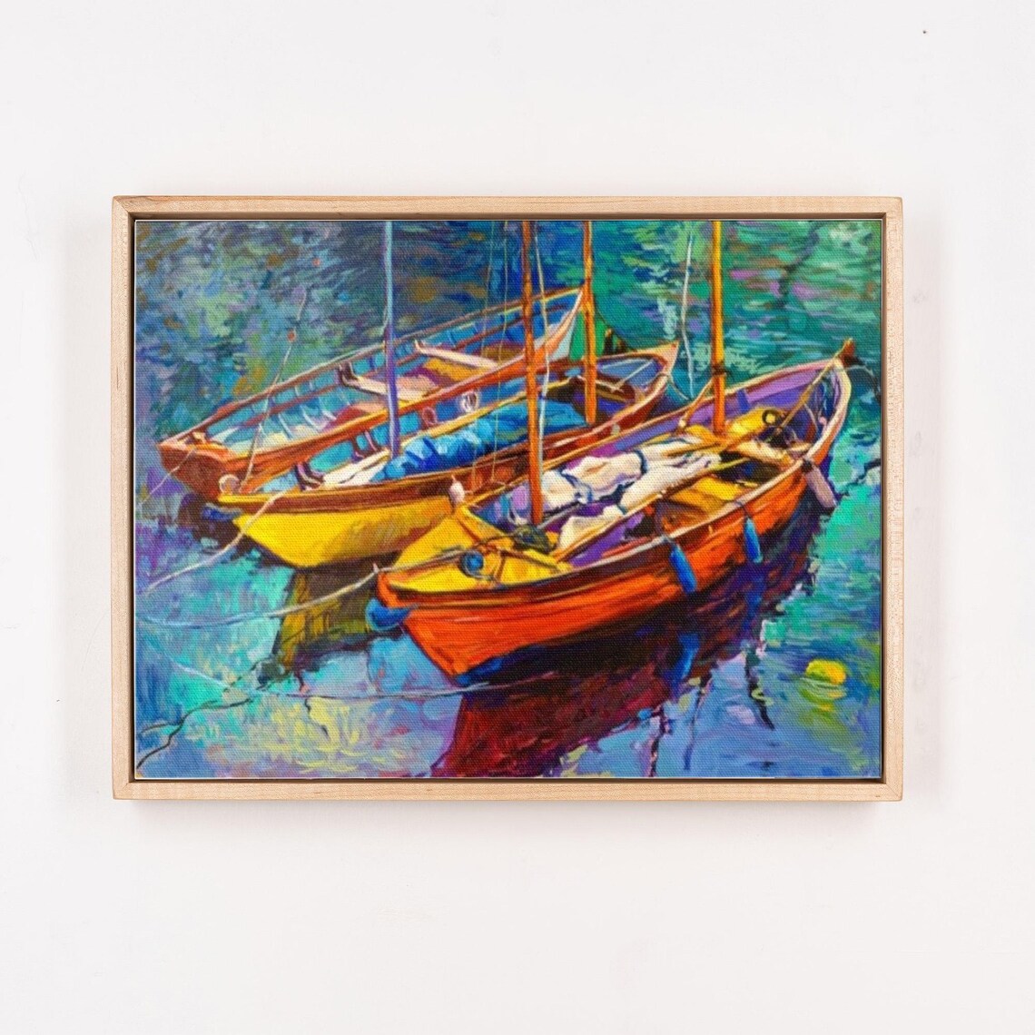 Vibrant Fauvist Sailboats Moored In Colorful Harbor Painting Poster - Image 4