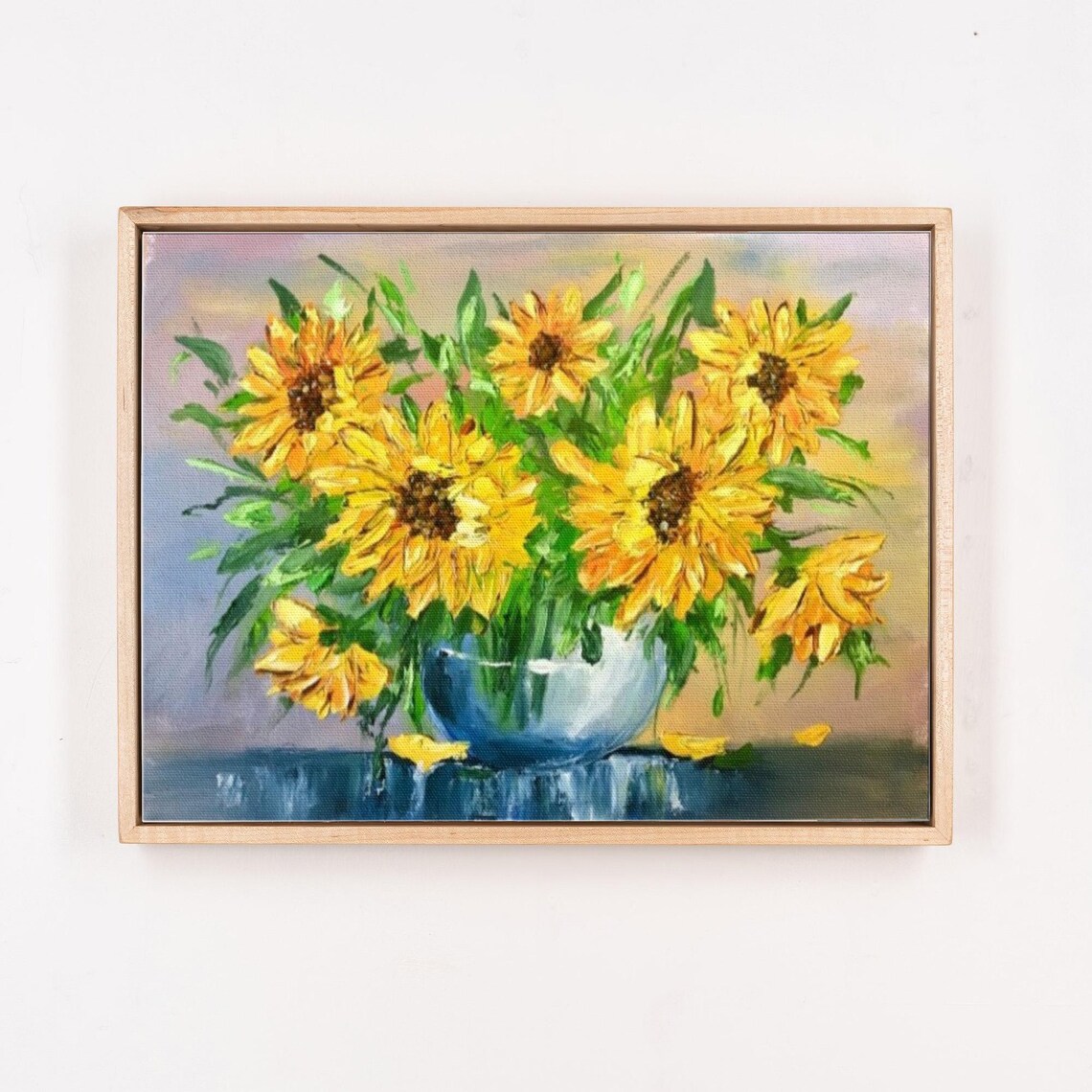 Bright Yellow Sunflowers in a Blue Glass Vase Still Life Poster - Image 4