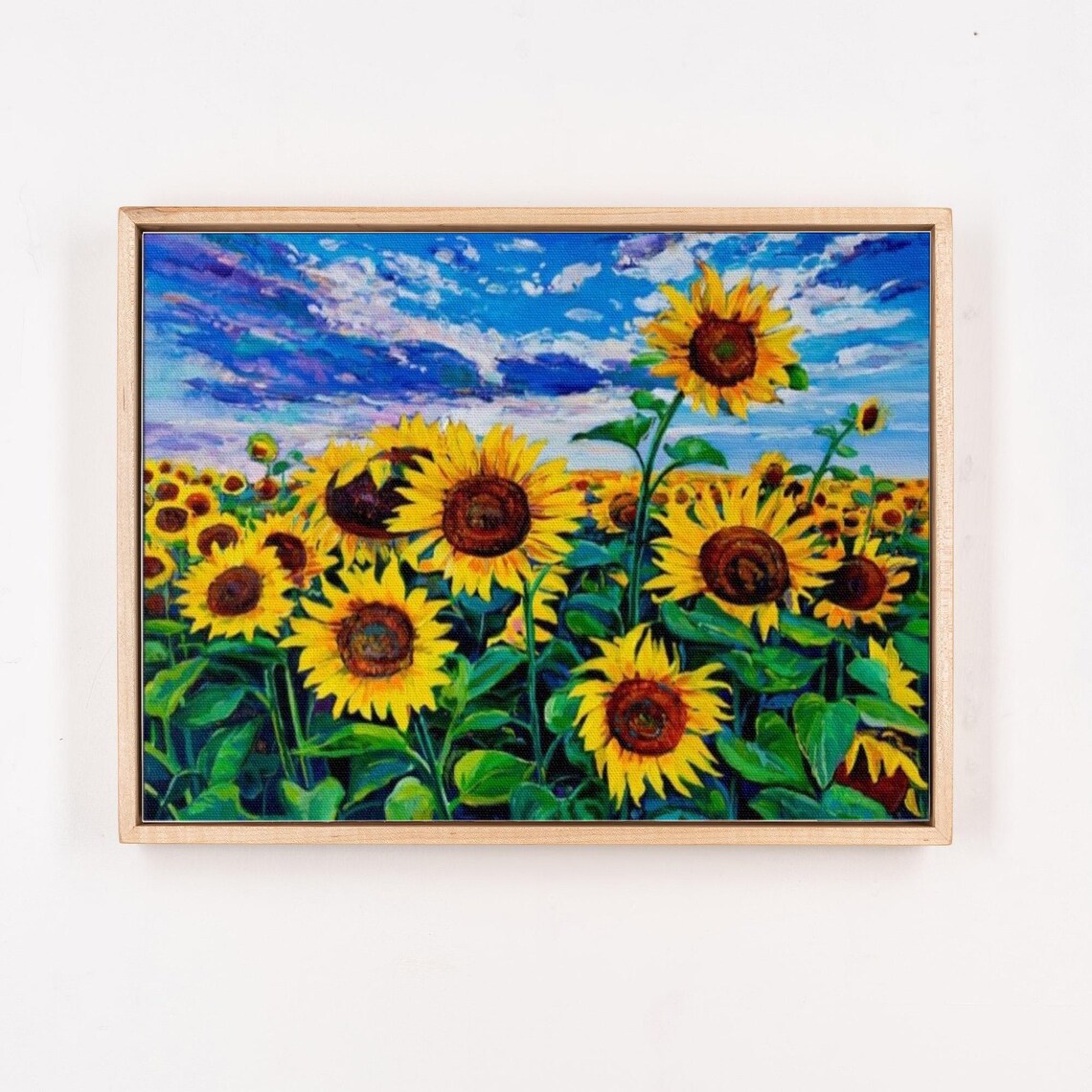 Sunflower Field Under Bright Blue Sky Oil Painting Style Poster - Image 4