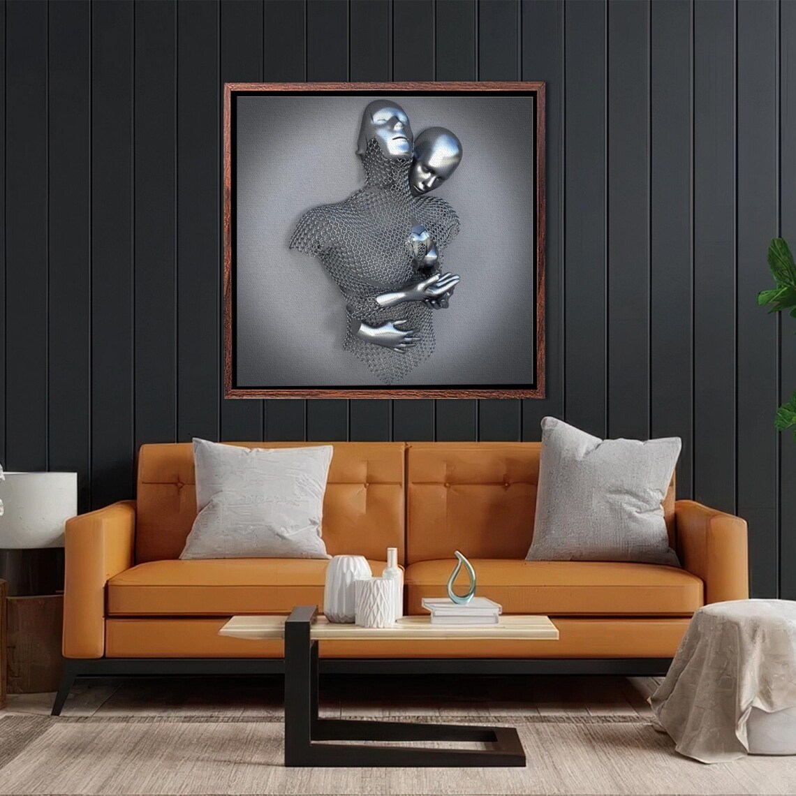 Twin Chrome Heads in Metallic Mesh Tender Embrace Sculpture Poster - Image 2