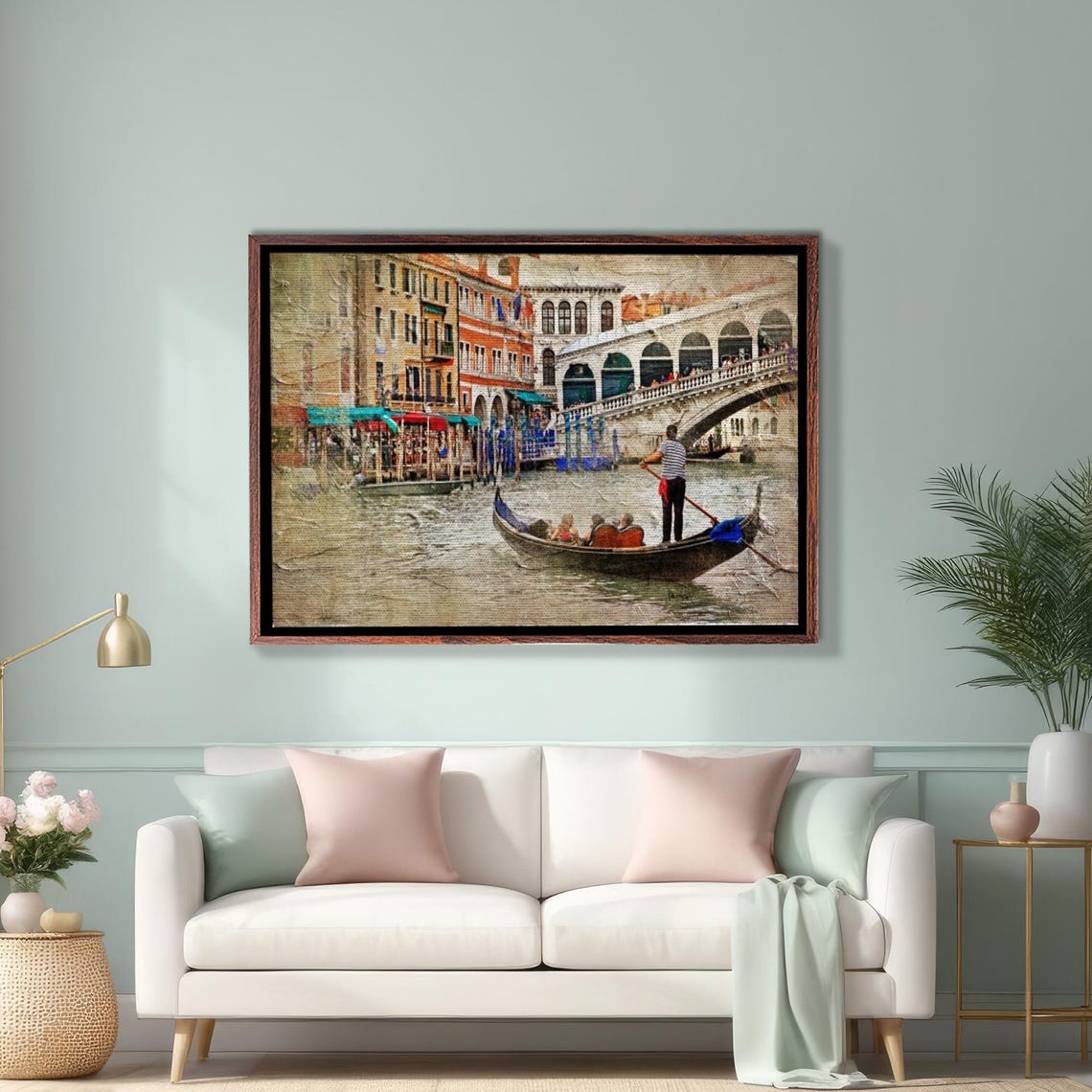 Venice Grand Canal Gondola Gliding By The Rialto Bridge Poster