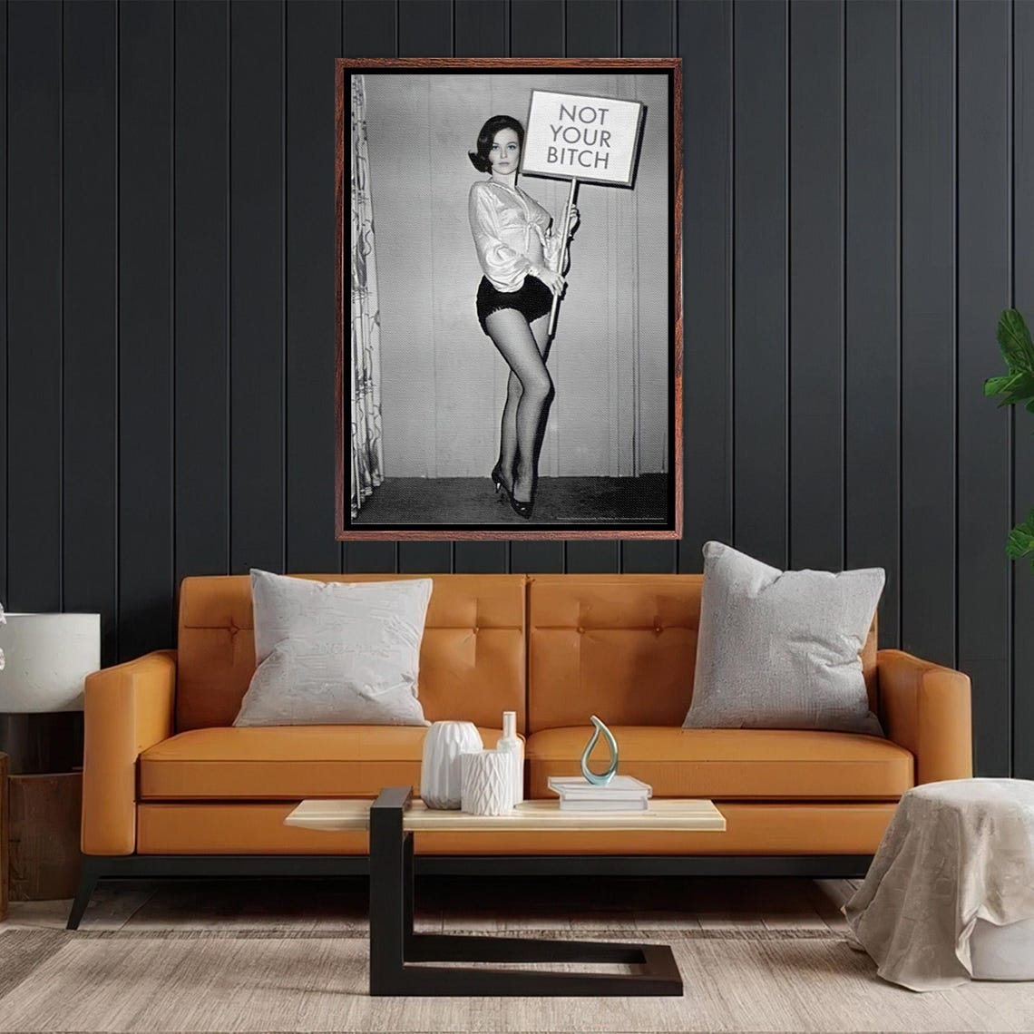 Vintage Pinup Woman Holding Not Your Bitch Protest Sign Poster - Image 2