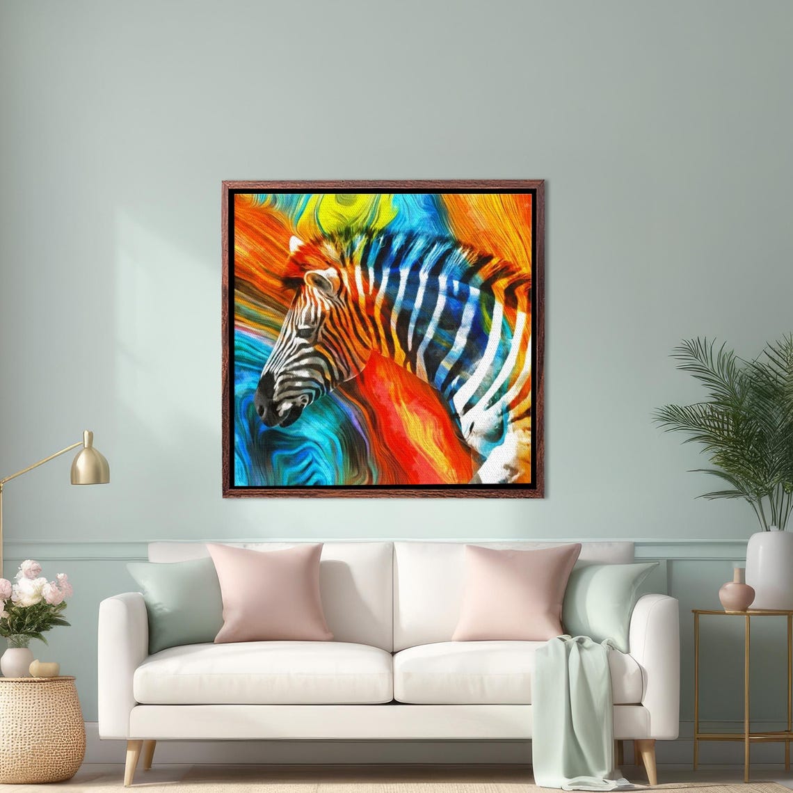 Colorful Abstract Zebra Portrait Rainbow Wildlife Art Poster