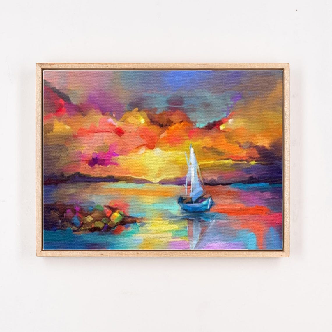 Sailboat on a Colorful Sunset Ocean Abstract Painting Poster - Image 4