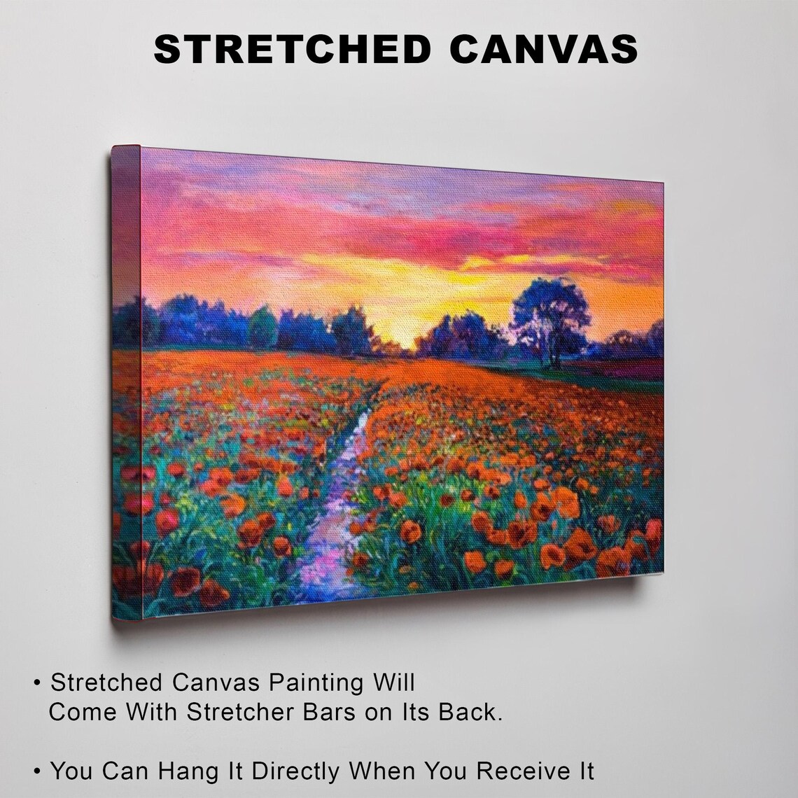 Red Poppy Field Winding Sunset Path Vibrant Flower Meadow Poster - Image 3