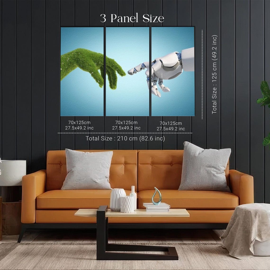 Green Nature Hand Reaching Toward Robot Hand Technology Art Poster - Image 2