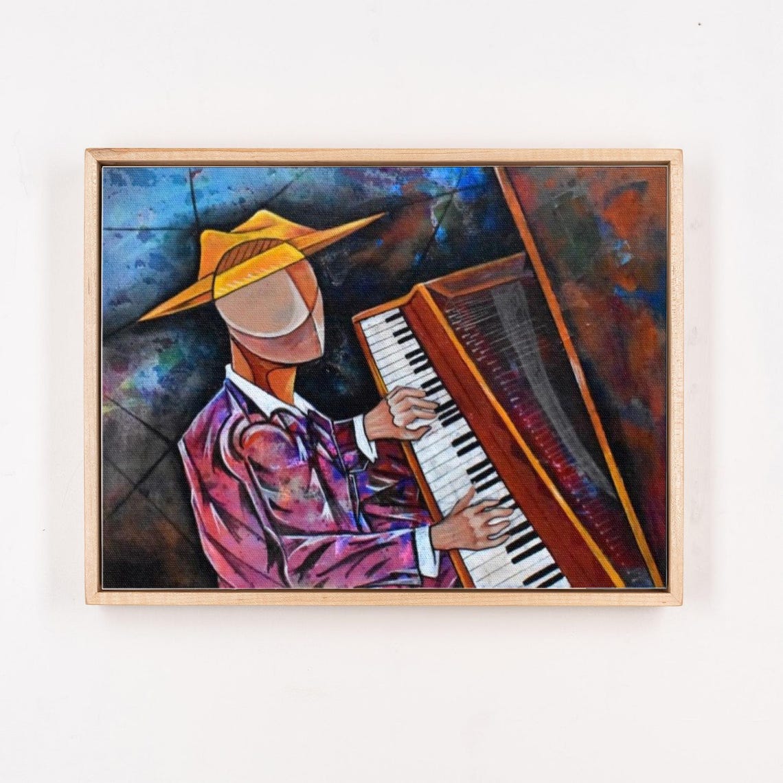 Cubist Man in Yellow Hat Playing Grand Piano Music Art Poster - Image 4