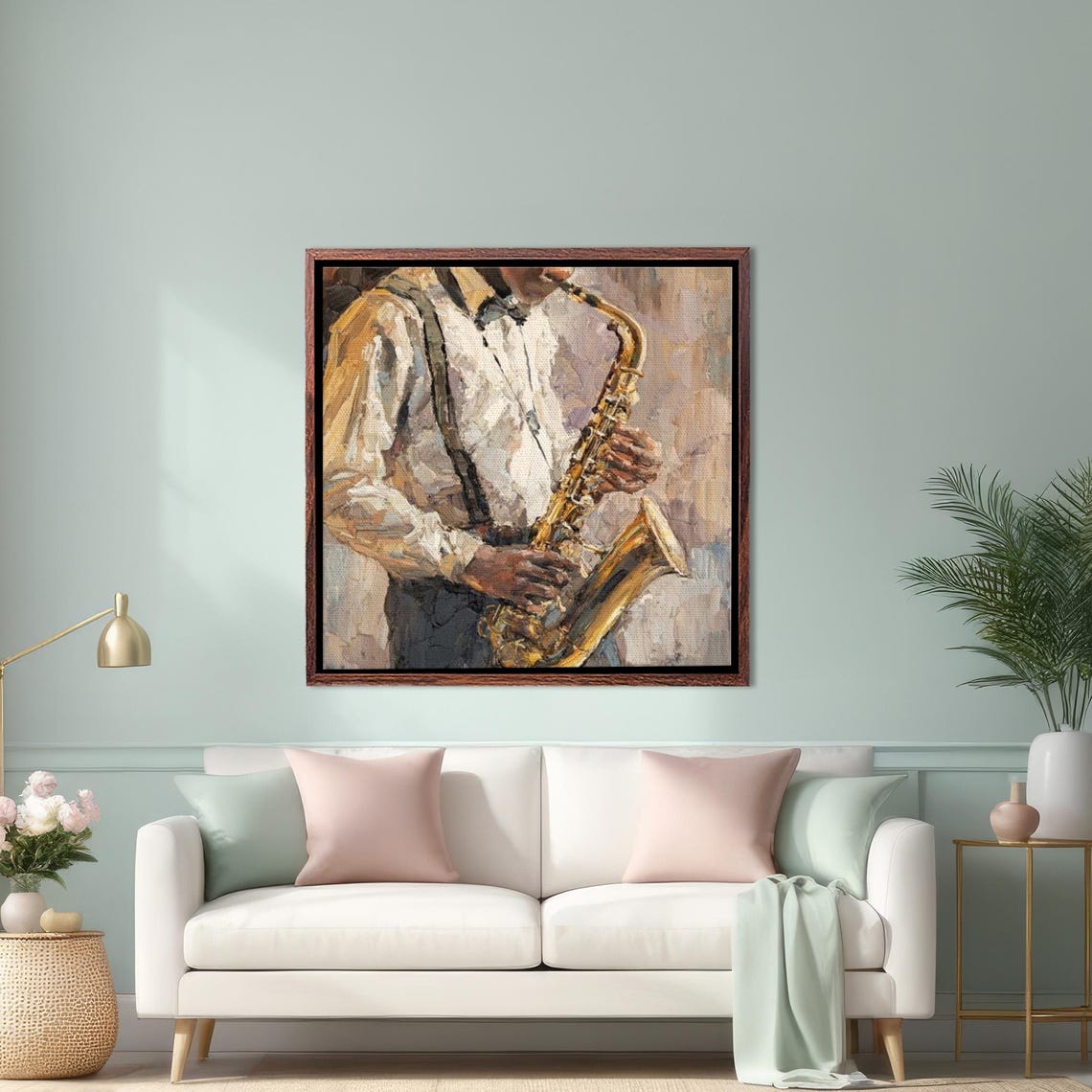 Jazz Saxophone Player Warm Oil Painting Style Music Room Poster