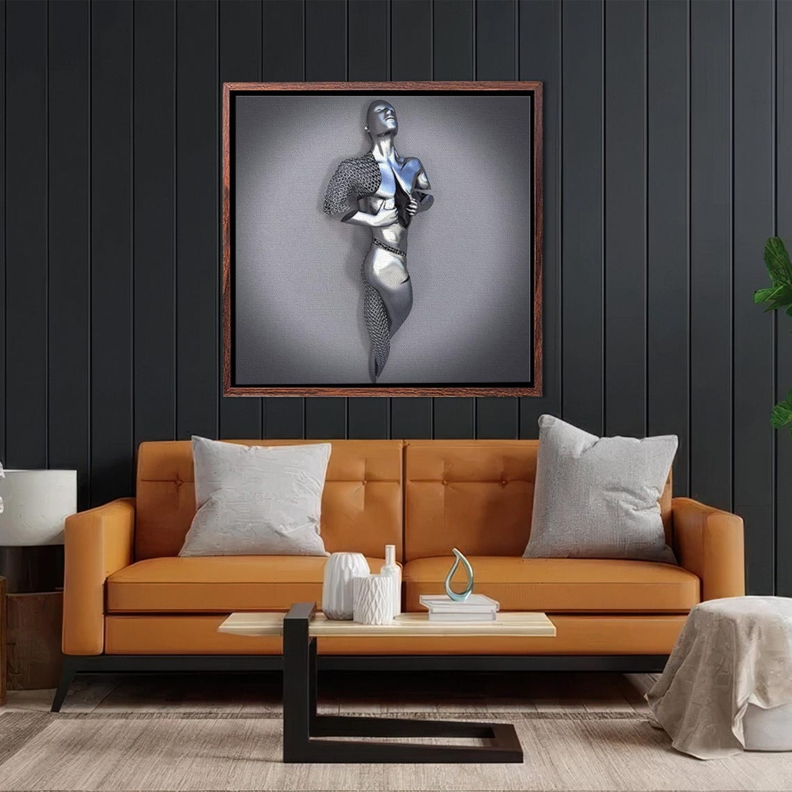 Abstract Silver Metallic Standing Human Figure Sculpture Poster - Image 2