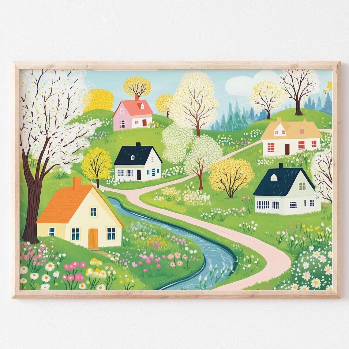 Spring Countryside Landscape Art Print, Farmhouse Decor