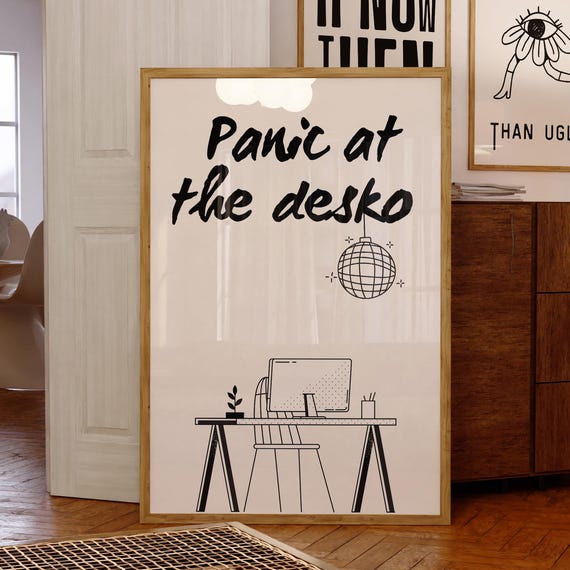 Panic At The Desko Typography Print Funny Office Art Home Poster Minimalist For Desk