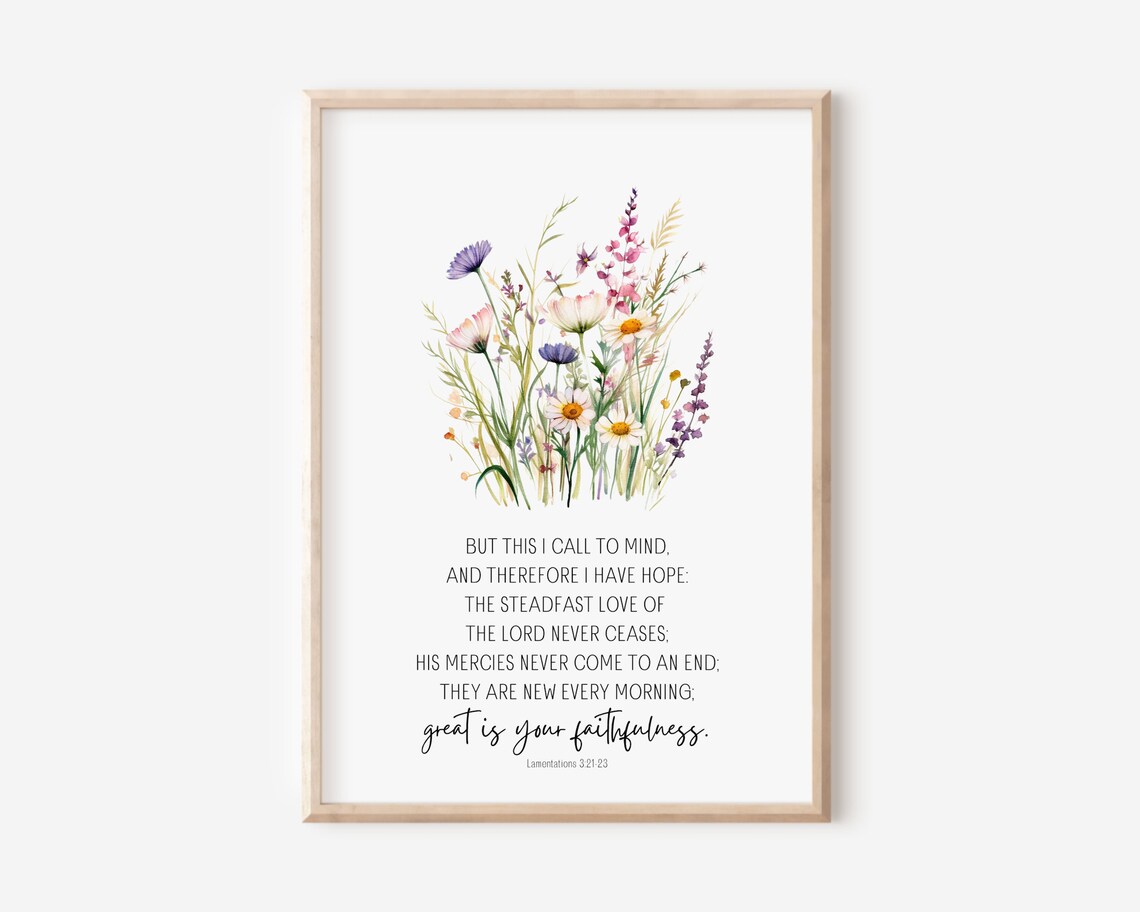 Lamentations 3:21-23 Great Is Your Faithfulness Floral Verse Poster