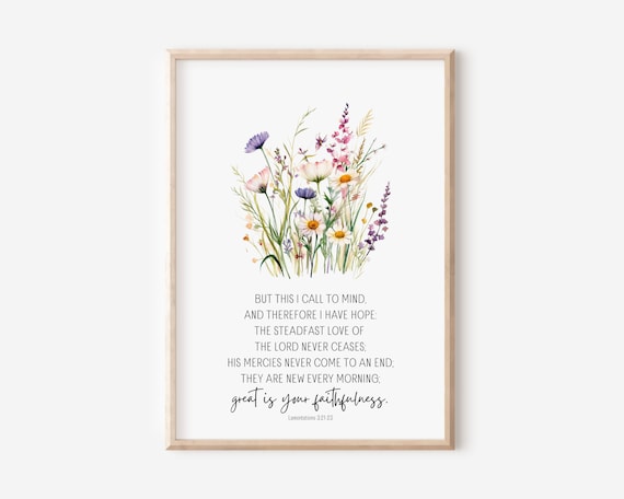 Lamentations 3:21-23 Great Is Your Faithfulness Floral Verse Poster