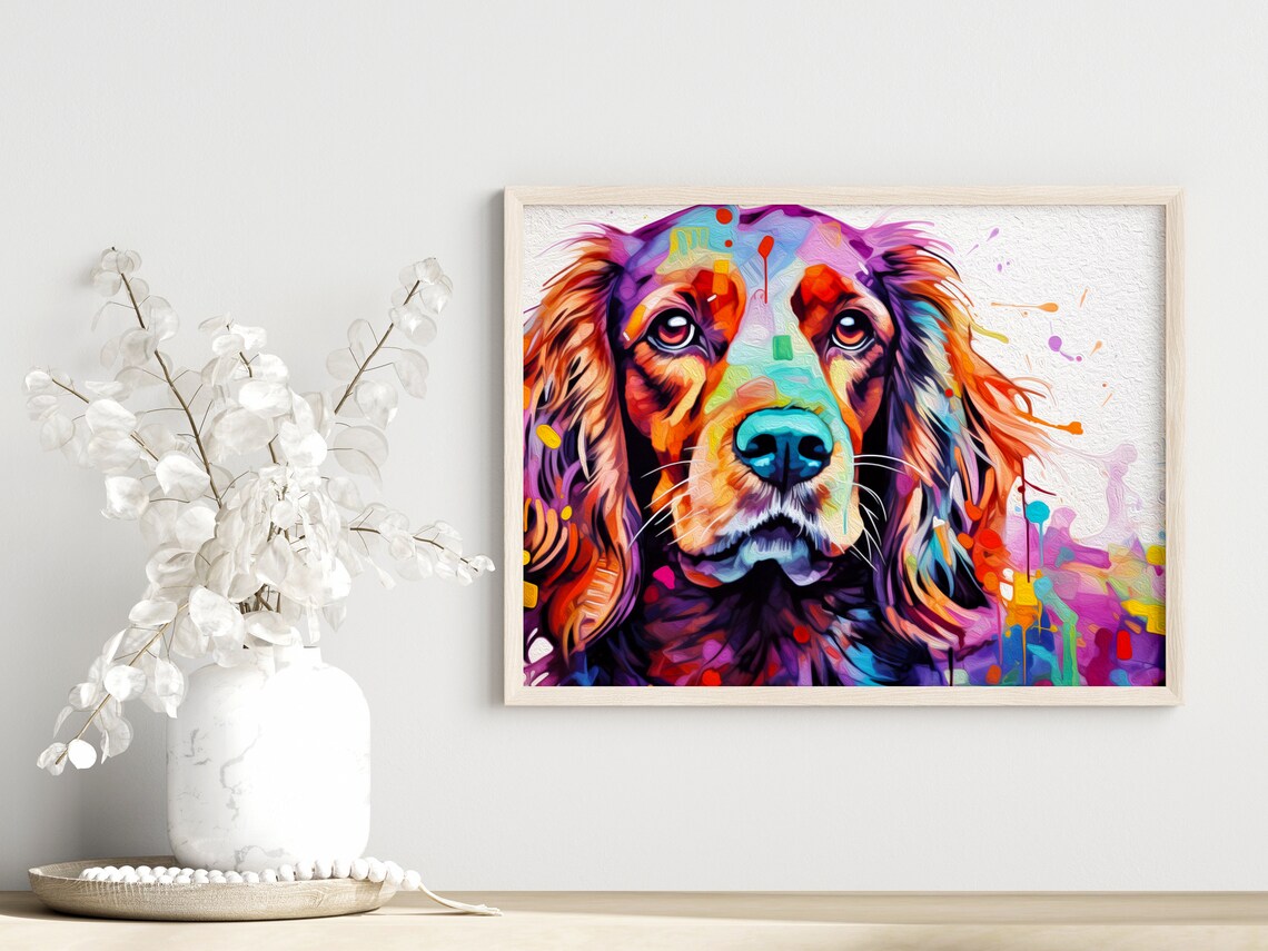Colorful Spaniel Oil Paint Finish Portrait Rainbow Dog Lover Pet Poster